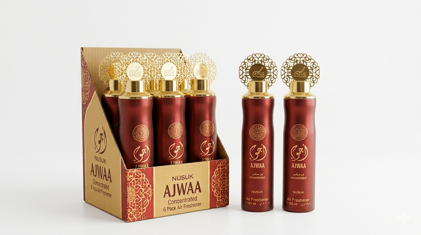 6 x Dubai Air Freshener Spray - Nusuk Ajwa Oud Red 300ml Air Freshener Bulk, Room Spray Set, Home Fragrance, Long Lasting Air Freshener, Deodorizer Spray, Concentrated Air Freshener, Odor Eliminator, Luxury Home Scent.