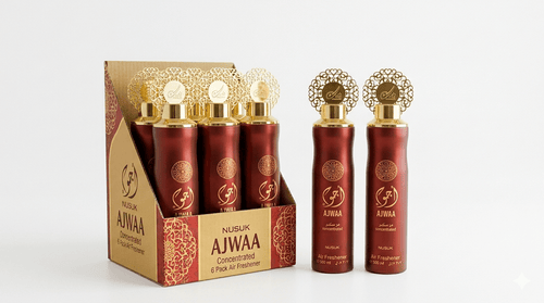 6 x Dubai Air Freshener Spray - Nusuk Ajwa Oud Red 300ml Air Freshener Bulk, Room Spray Set, Home Fragrance, Long Lasting Air Freshener, Deodorizer Spray, Concentrated Air Freshener, Odor Eliminator, Luxury Home Scent.