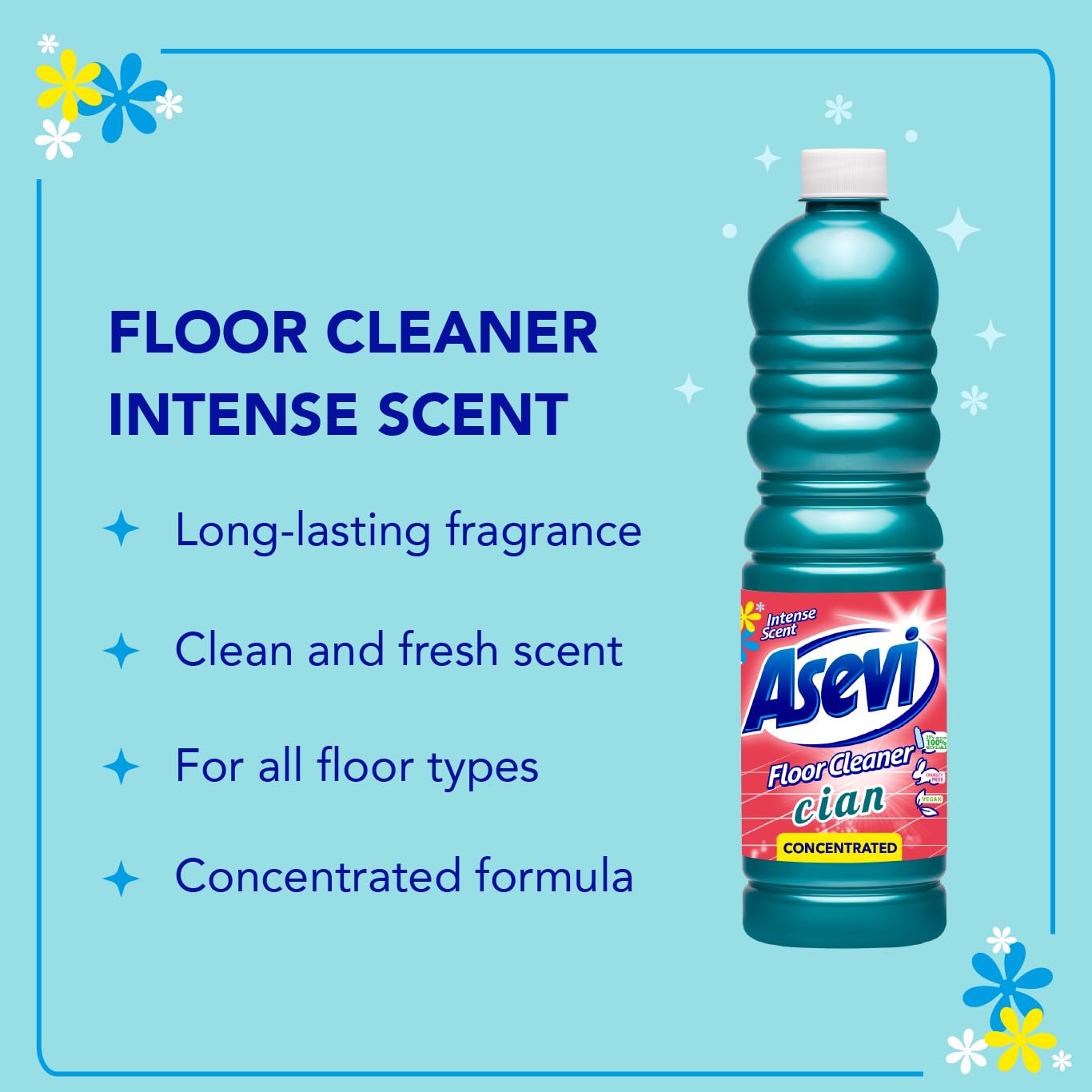 Asevi Concentrated Floor Cleaner Liquid – Fresh & Powerful Cleaning for Laminate, Stone & Hard Surfaces – Multipack 3 x 1L Bottles
