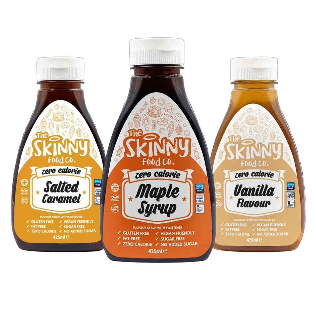 Skinny Food Co Zero Calorie Syrup – Salted Caramel, Maple, Vanilla – 3 Pack (3 × 425ml)