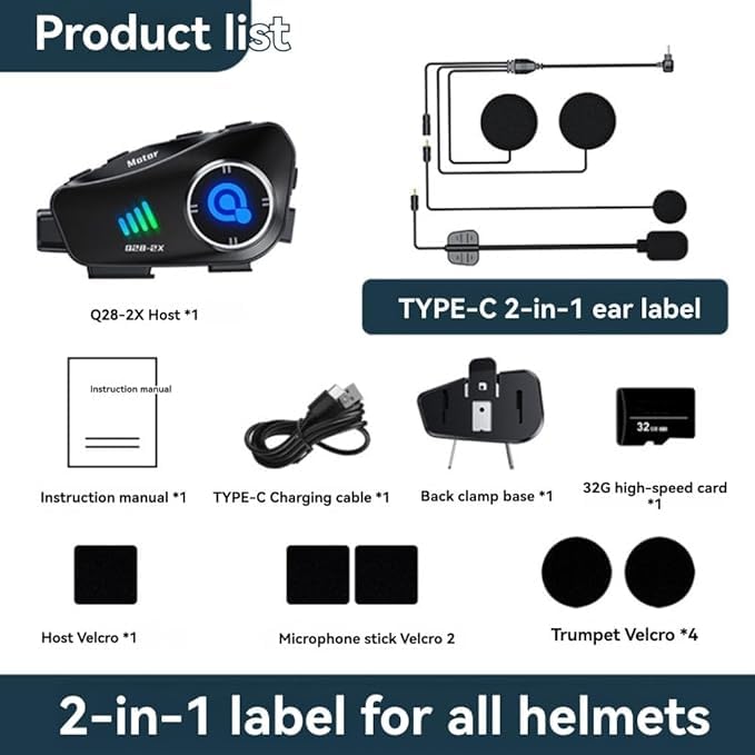 Q28-2x Wireless Bluetooth Helmet Headphone with Camera Recording