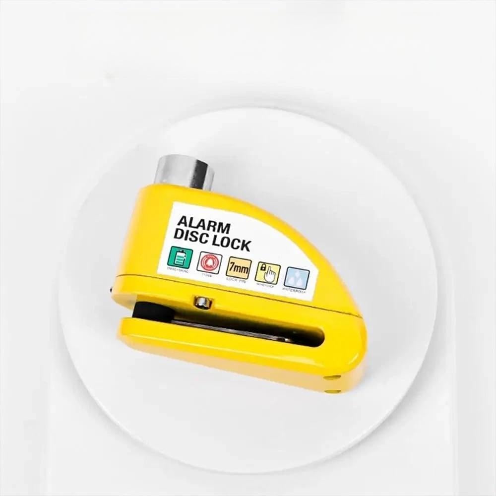 Alarm Disc Lock with 110dB Siren, Waterproof Dustproof Rustproof Motorcycle Security Lock, Yellow 7mm Pin, Keyless Press Lock