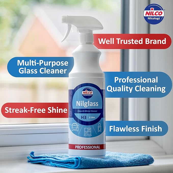 Nilco Nilglass H3 Smear-Free Glass & Mirror Cleaner 1 Litre Trigger Spray Bottle