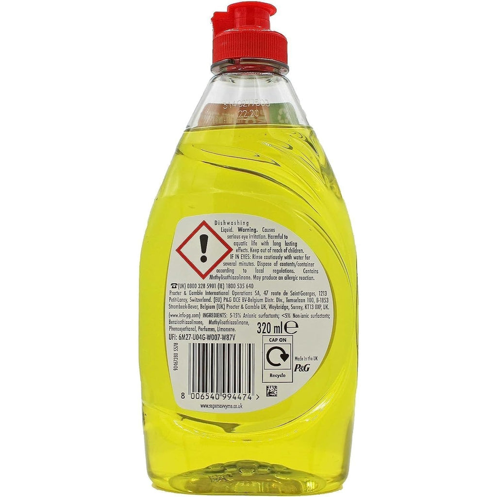 Fairy Lemon Washing Up Liquid 320ml Dish Cleaning Detergent For Sparkling Dishes