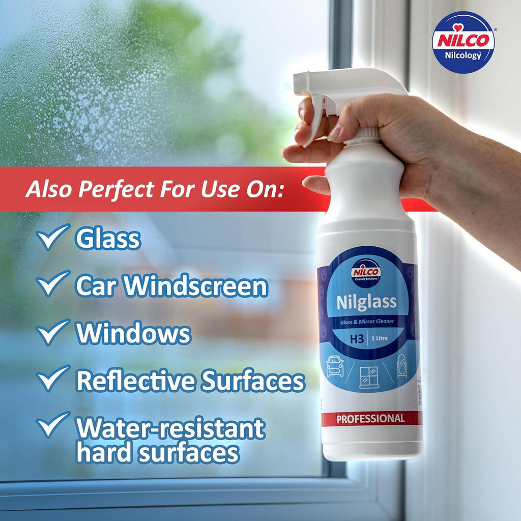 Nilco Nilglass H3 Smear-Free Glass & Mirror Cleaner 1 Litre Trigger Spray Bottle