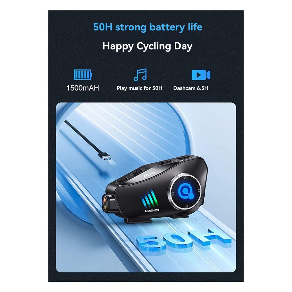 GNURBDILFO Q28-2X Wireless Motorcycle Helmet Headset with Bluetooth, 1080P HD Video Recording & Driving Camera