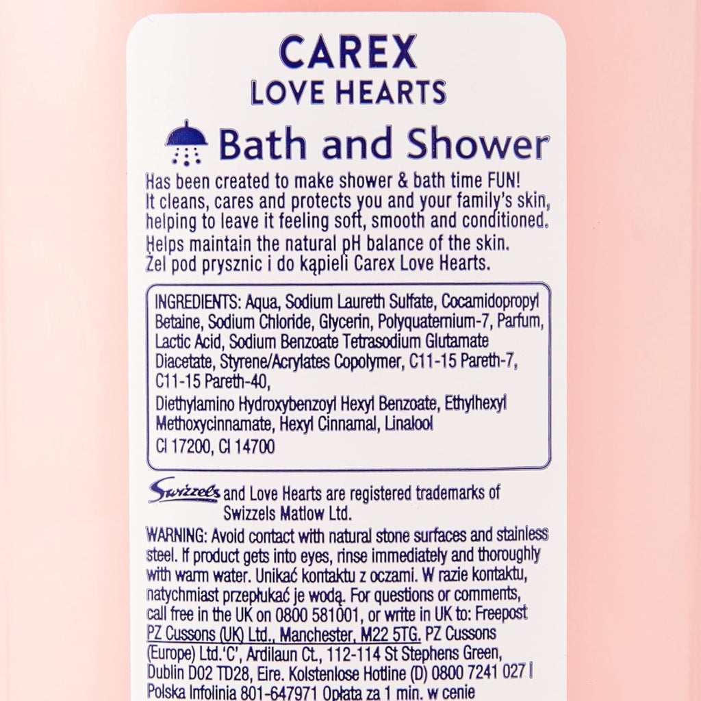 6x Carex Shower & Bath Love Hearts Liquid Wash 500ml for Everyday Use