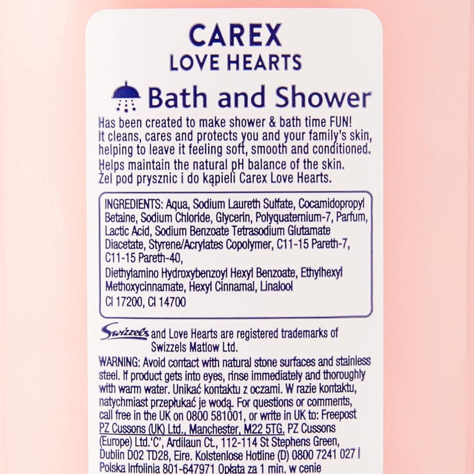 6x Carex Shower & Bath Love Hearts Liquid Wash 500ml for Everyday Use