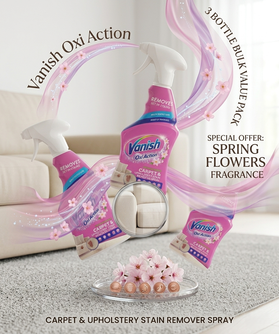 Pack of 3 Vanish Oxi Action Carpet & Upholstery Stain Remover Spray 500ml