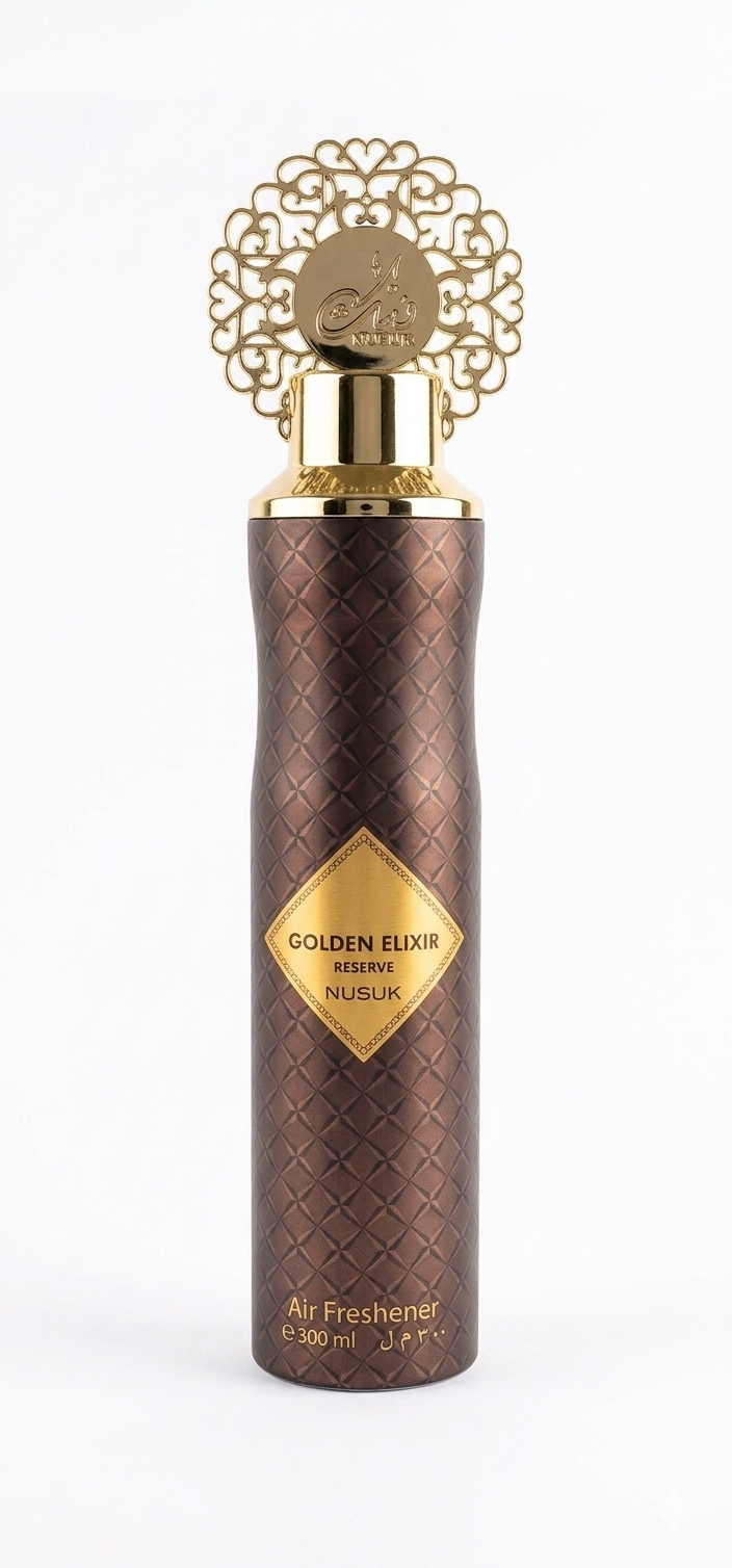 Nusuk Golden Elixir Reserve Air Freshener 6-Pack Set, 300ml Luxury Oud Room & Fabric Spray, Long Lasting Arabian Fragrance Deodorizer Multipack