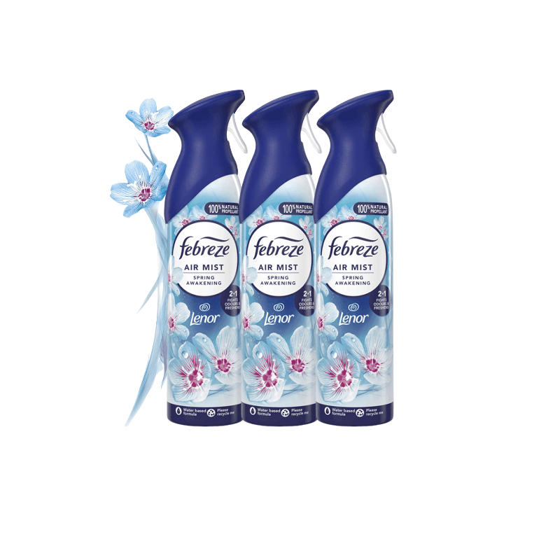 Febreze Air Mist Air Freshener LENOR SPRING AWAKENING 185ml x 3 Pack Room Spray Odour Eliminator Home Fragrance