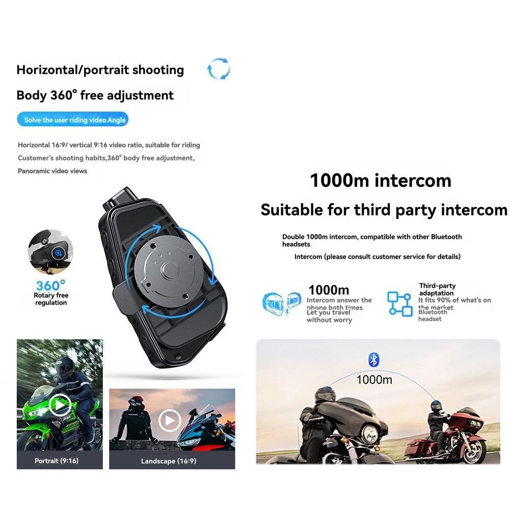 GNURBDILFO Q28-2X Wireless Motorcycle Helmet Headset with Bluetooth, 1080P HD Video Recording & Driving Camera