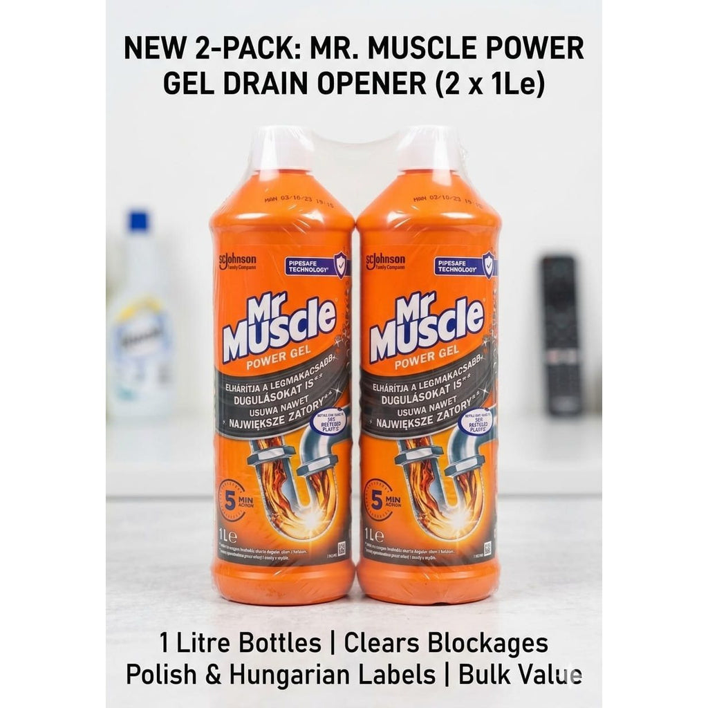 Mr Muscle Drain Unblocker, Sink & Drain Cleaner, Fast Acting Heavy Duty Drain Gel, Dissolves Clogs, Works 3x Better Than Bleach, Safe for All Pipes, Duo Pack, (2 x 1L)