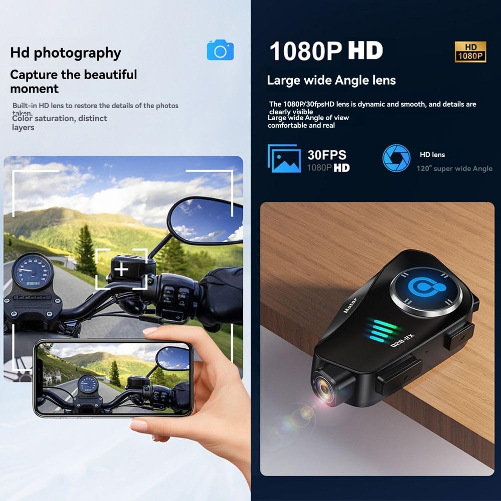 GNURBDILFO Q28-2X Wireless Motorcycle Helmet Headset with Bluetooth, 1080P HD Video Recording & Driving Camera