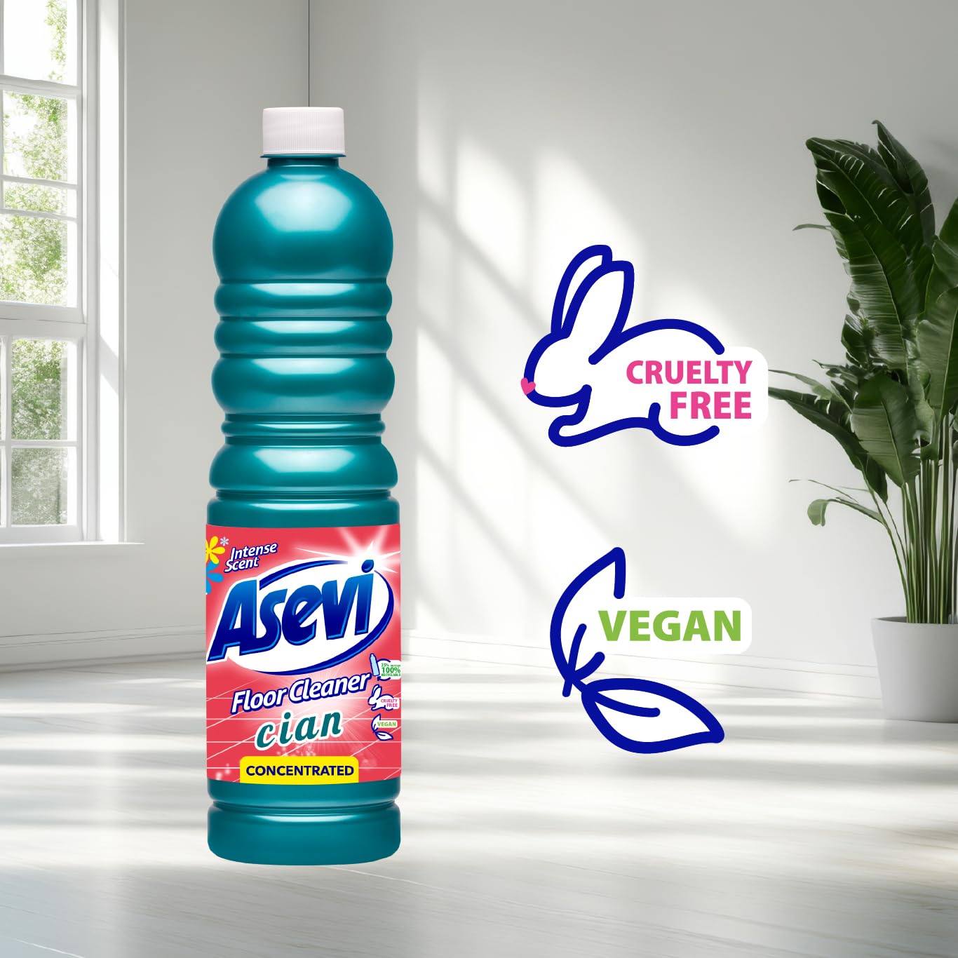 Asevi Concentrated Floor Cleaner Liquid – Fresh & Powerful Cleaning for Laminate, Stone & Hard Surfaces – Multipack 3 x 1L Bottles